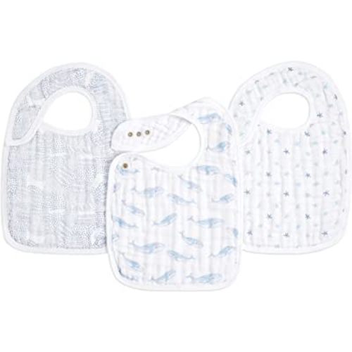 aden + anais 100% Cotton Muslin Snap Bib – Super Absorbent, Soft 3-Layer Baby Bib for Boys & Girls with Adjustable Snap-Closure for Teething, Eating, Drooling, 3-Pack, Oceanic