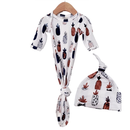 Knotted Gown & Hat Set, Painted Pineapples