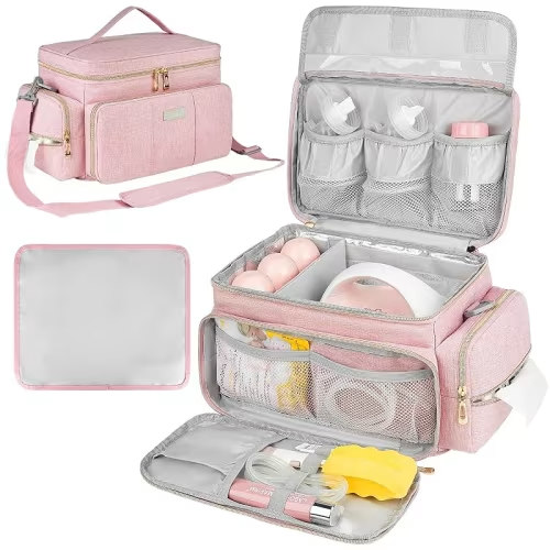 Breast Pump Tote Bag, Compatible with Spectra S1 S2, Insulated Compartment, Pink, Includes Waterproof Mat for Breastfeeding Essentials | Bag Only