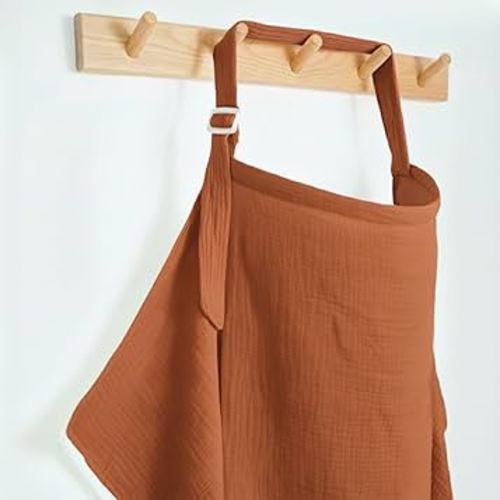 Muslin Nursing Covers for Breastfeeding, Arch Neckline Breast Feeding Covers for Women, Moms Privacy Breathable Summer Nursing Apron, 43.3" x 25.6" Soft Feeding Cover (Orange Red)