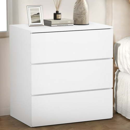 Capri White 3 Drawer Dresser, Modern Storage Wide Chest of Drawer, Wooden Storage Cabinet Bedside Nightstand for Adults, Women, Kids, Baby, Nursery, Girls, Bedroom Living Room Furniture