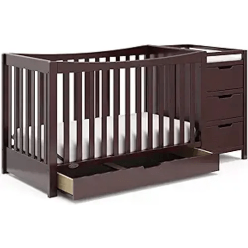 Graco Remi 4-in-1 Convertible Crib & Changer – GREENGUARD Gold Certified, Fits Standard Crib Mattress, Converts to Toddler Bed and Full Bed, 4 Adjustable Mattress Heights (Espresso)