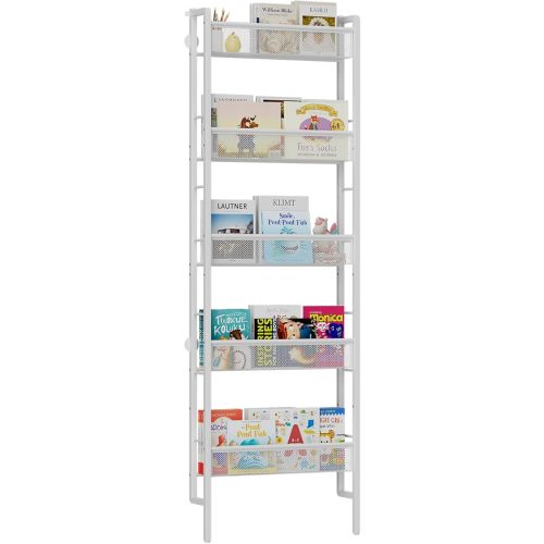 B8 Kids Bookshelf Wall Mounted, 5-Tier Wall Bookshelf for Kids, Children's Bookcases Organizer for Toys and Books, Metal Toddler Book Shelves for Nursery, Bedroom, Living Room, White