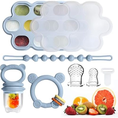 Baby Feeding Sets: Baby Fruit Food Feeder & Breastmilk Popsicle Molds for Teething Relief, BPA-Free Silicone Pouch & Nipple, Safely Introduce Solids, Teether Toys for Babies 3-6 6-12 Months