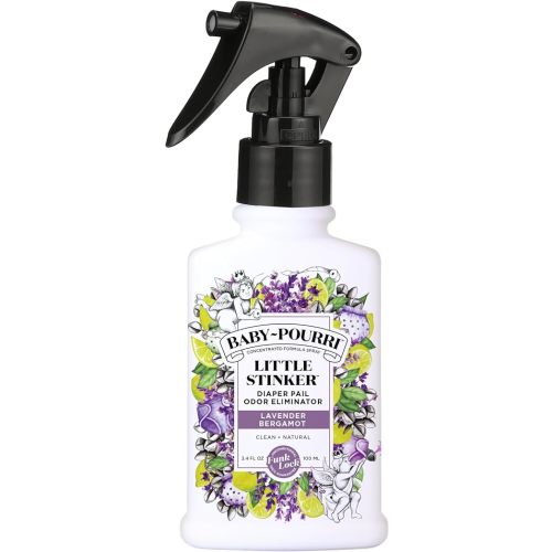 Baby-Pourri Little Stinker Diaper Pail Deodorizer Spray, 3.4 Fl Oz, Up to 150 Uses, Odor Freshener with Essential Oils, Nursery Essentials, Lavender, Bergamot, Eucalyptus & Vanilla Scent