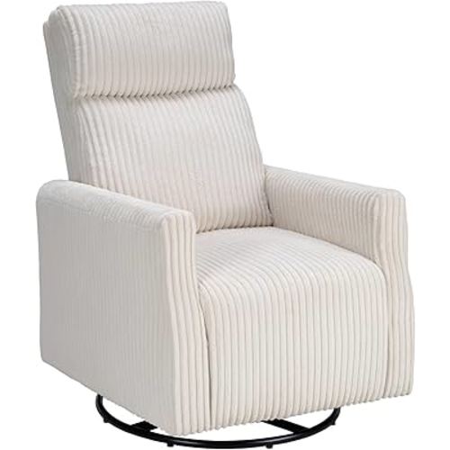 CANMOV Swivel Rocker Chair for Nursery, Swivel Accent Chair with High Back and Arms, Corduroy Glider Chair for Living Room Bedroom Nursery, Beige