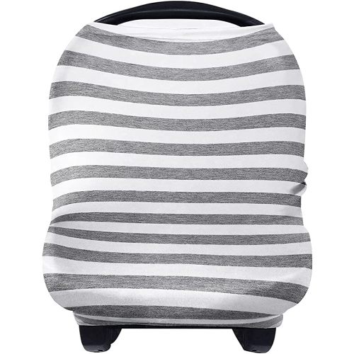 Yoofoss Nursing Cover Breastfeeding Scarf - Baby Car Seat Covers, Infant Stroller Cover, Strechy Carseat Canopy for Boys and Girls (Grey Stripe)