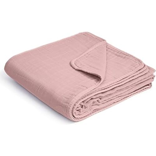 ZPECC Muslin Toddler Blanket Thicker, 47x47 Organic Cotton Kids Quilt Hypoallergenic for Baby Essentials Crib Stroller Daycare Cot, Pink