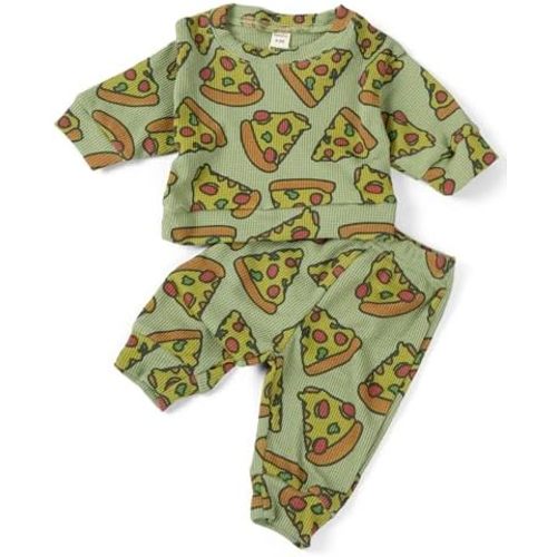 Toddler Baby Waffle Food Long Sleeve Sweatshirt Top Jogger Pants Set Cute Fall Winter Clothes Set