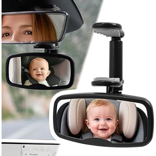 Clip Baby Car Mirror – Rear Facing Car Mirror for Baby, Over-the-Mirror Design, Shatterproof Glass, 360° Swivel, Universal Fit for Rearview Mirror – Toddler Car Safety Essential, Baby Car Accessories