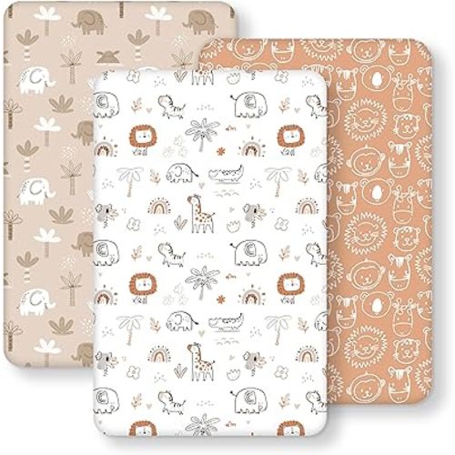 Baby Bedside Bassinet Sheets Fitted, 33”x20” Compatible with Baby Delight Dream On Me & Most Rectangle Bedside Sleeper Bassinet Mattresses, Super Soft Microfiber Orange Animal World