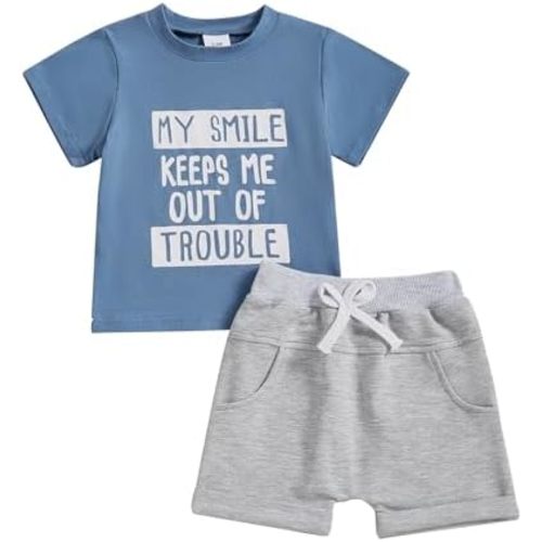 Sejardin Infant Baby Boy Summer Clothes Letter Print Short Sleeve T Shirt Tops and Stretch Shorts Cute Baby Boy Outfit