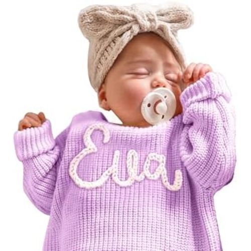 Personalized Baby Knit Sweater, Custom Baby Sweater with Hand-Embroidered Name and Monogram, Customized Unique Gift for Baby