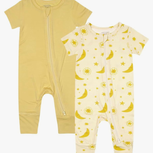 Teach Leanbh Baby Boys Girls 2 Pack Bamboo Viscose Pajamas 2 Way Zipper Short Sleeve Romper Jumpsuit Sleep and Play