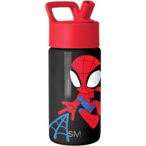 Simple Modern - Botella de agua para niños Summit con tapa con pajilla | Taza de acero inoxidable aislada de 14 onzas de Marvel Spider Man para niños pequeños, niños, escuela | Spidey Kid