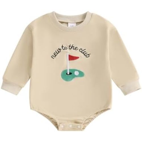 Baby Boy Girl Golf Outfit New To The Club Embroidery Sweatshirt Romper Long Sleeve Bodysuit Top Fall Winter Clothes