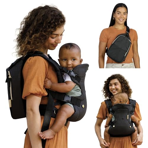 Infantino Flip 4-in-1 Convertible Baby Carrier & Crossbody Diaper Bag, Grow-with-Me Carrier with Attachable Crossbody Diaper Bag, Black and Gold, 2-Piece Set