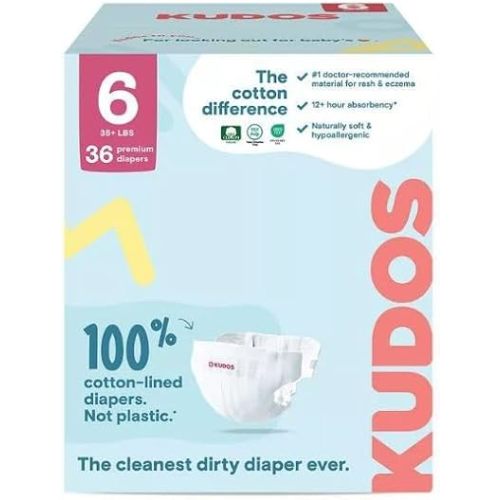 Kudos Chlorine Free Premium Diapers, 100% Cotton-Lined (Select Size and Count) (Size 6)