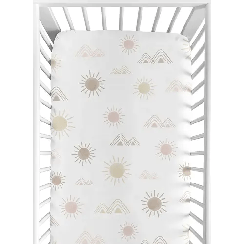 Sweet Jojo Designs Boho Desert Sun Girl Fitted Crib Sheet Baby or Toddler Bed Nursery - Blush Pink Mauve Gold Taupe Bohemian Watercolor Mountains Southwest Nature Outdoors Minimalist Geometric