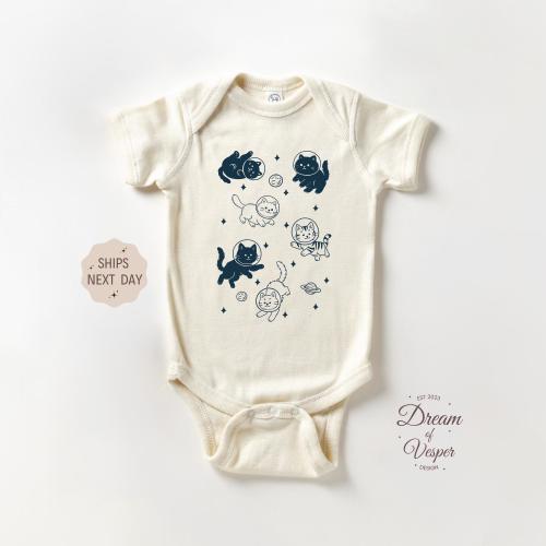 Space Cat Baby Outfit, Cute Astronaut Kitty Bodysuit, Funny Galaxy Baby Outfit, Newborn Gift For Cat Lovers, Cosmic Baby Clothes