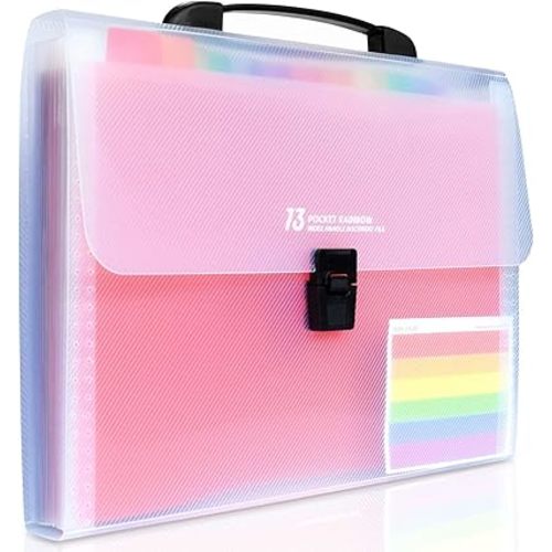 13 Pocket Portable Expanding File Folders, Accordion File Document Organizer with dividers for Any Paper and Document - Rainbow