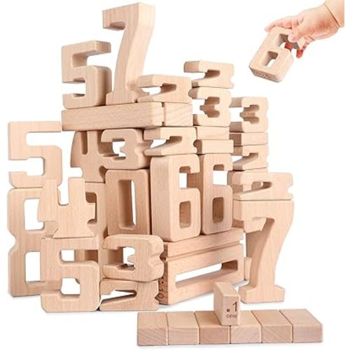 Wooden Number Building Blocks, Large Digit Blocks 1-10, 32 Pcs Math Blocks Number Toys for Kids, Educational Blocks for Toddlers, Toys to Learn Numbers for 3 Year Olds +