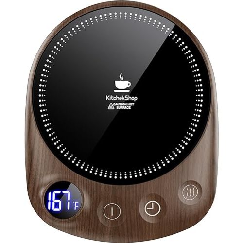 Coffee Mug Warmer - Fastest Heating & Highest Temperature, Coffee Cup Warmer for Desk Auto Shut Off, 4 Temp Settings & 1-12H Timer, Smart Electric Beverage Warmer for Coffee, Tea (Wood)