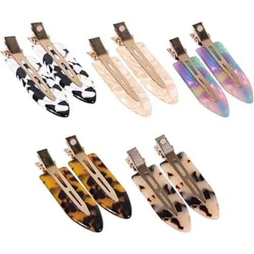 Magicsky 10PCS No Bend Hair Clips for Styling, Acrylic No Crease Curl Small Pin, Bang Barrette Tool for Makeup-Hairstyle Accessories for Women Girls, Leopard White Black