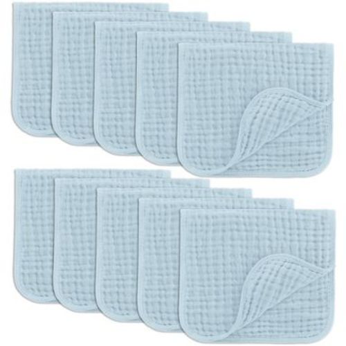Muslin Burp Cloths Large 100% Cotton by Comfy Cubs (Sky Blue, Pack of 10)