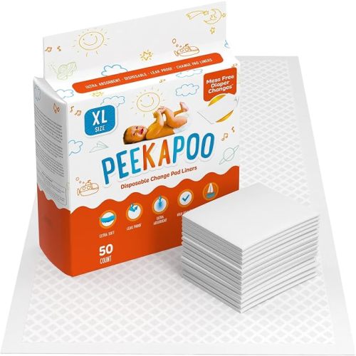 Peekapoo X-Large Disposable Baby Changing Pad Liners, 50 Pack, 30 x 18 in