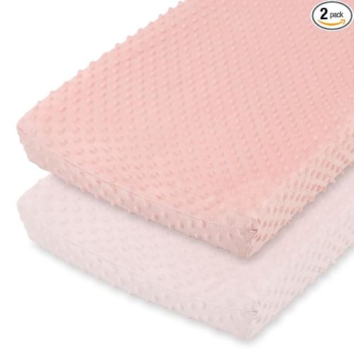 The Peanutshell Minky Dot Diaper Changing Pad Cover - Ultra Soft Baby Mat Cover for Girls, Fits 16” x 32” Changing Table Pads - Pink, 2 Pack