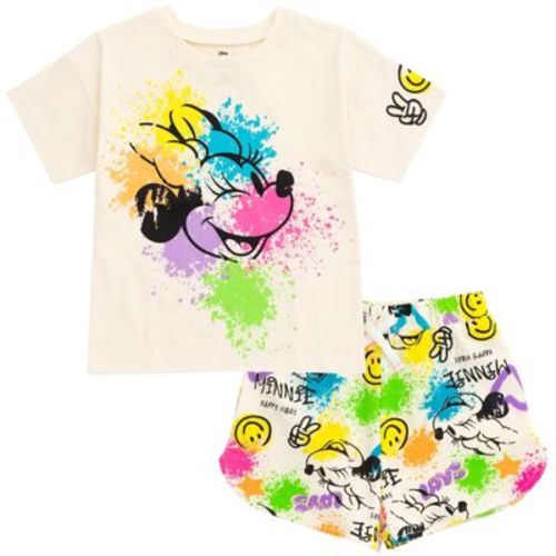 Disney Minnie Mouse Toddler Girls' Paint Splatter Short Sleeve Tee and French Terry Shorts Outfit Ivory 4T