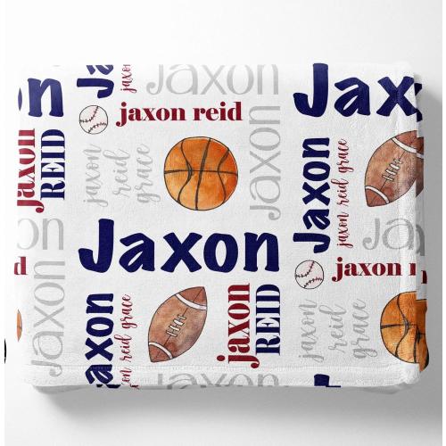 (Cooper John) Sports Personalized Baby Blanket - Football Name Blanket - Baseball Blanket -  Football Nursery - Kid Sport Blanket - Monogram Blanket