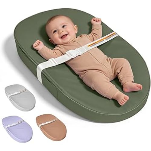 JVEOO Baby Changing Pad, Waterproof Vegan Leather Wipeable Diaper Changing Pad with Safety Strap Non-Slip Changing Mat for Dresser & Table