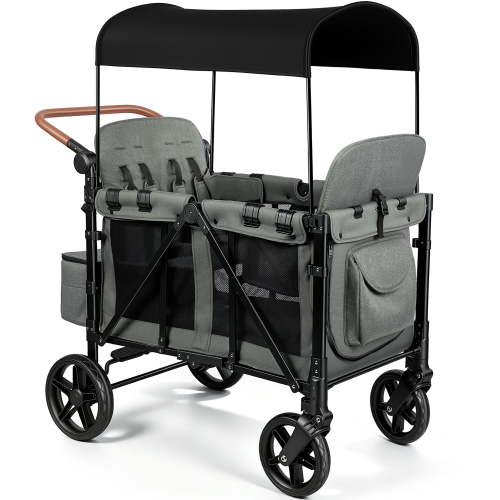 Vomeast 4-Seater Wagon Stroller, Outdoor Baby Stroller Wagon for 4 Kids,Grey