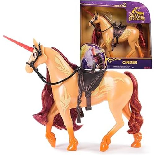 Unicorn Academy, Cinder with 2 Riding Accessories, 11”, Compatible with Valentina, Dolls & Unicorn Toys for Girls Ages 4 and up