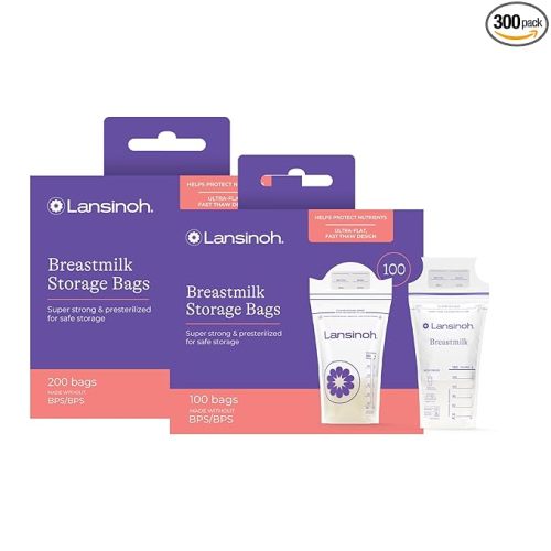Lansinoh Breastmilk Storage Bags, 300 Count, Baby Essentials, Fast Freeze & Thaw Breast Milk Bags for Baby Bottle Feeding, Superior Strength & Stretch, 6 Ounce
