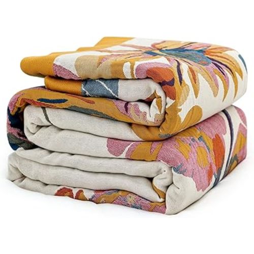 MSGKV Boho Throw Blanket for Couch and Sofa Cotton Cover for Living Room Floral Throw Cozy Blankets (D-Flower and Butterfly, 50" x 60"(Throw))