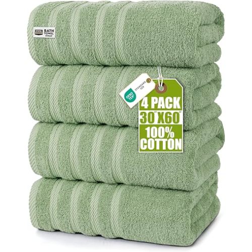 Utopia Towels 4 Pack Premium XL Bath Towels, 30x60 in, Cotton, Sage Green
