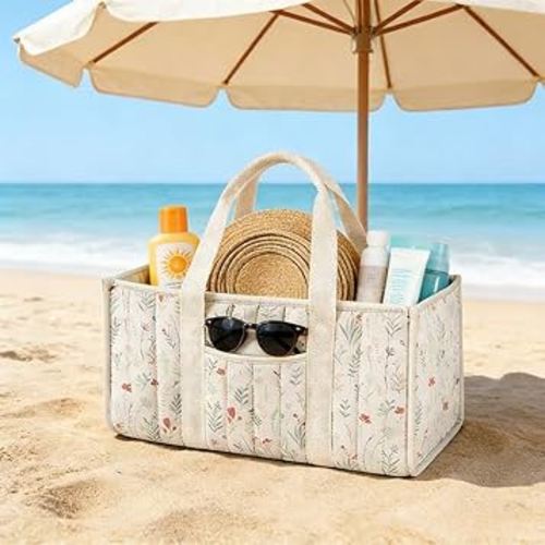 Amazon.com: Floral Diaper Caddy Organizer with Dividers Foldable Large Capacity Tote Bag Car Travel Storage with Handles 15"×10"×5" Beige : Clothing, Shoes & Jewelry