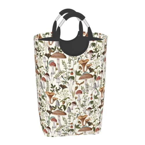 Cauagu Mushroom Garnish Print Hamper Basket Bin,Extra Large Dirty Clothes Hamper 50L Laundry Baskets with Handles Laundry Hampers for Bedroom/Living Room/Bathroom