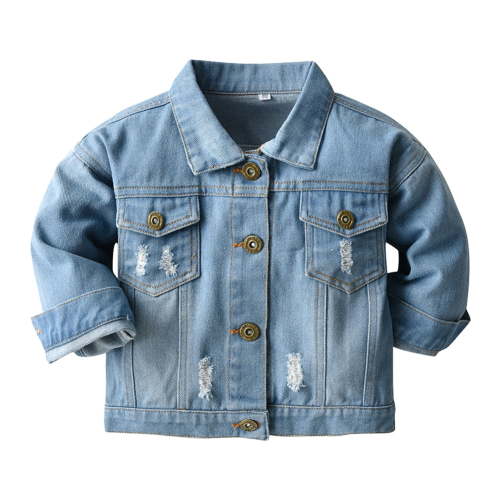IBTOM CASTLE Toddler Baby Girls Boys Denim Jacket Long Sleeve Button Down Jeans Coat Ripped Hooded Top Fall Cowboy Casual Outwear Clothes 6 Months Light Blue
