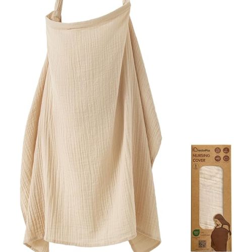 Muslin Nursing Cover for Breastfeeding, Privacy Cover with Rigid Hoop for Mom,Breathable 100% Cotton Muslin Nursing Apron Multi-use Stroller Cover (Linen, 1 Pack)