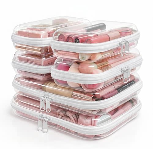 6 Pack Clear Hard Shell Zipper Case, Clear Zipper Pouches for Organizing, Diaper Bag Organizer Pouches, Plastic Cosmetic & Travel Toiletry Pouch Set (2M+4S)
