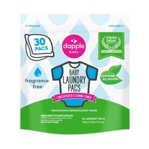 Dapple Baby Laundry Detergent Pacs Fragrance Free For Sensitive Skin - 30ct: Hypoallergenic, Dye-Free, Sulfate-Free