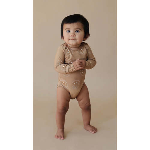 Just Smile Tan | Bamboo Long Sleeve Snapsuit
