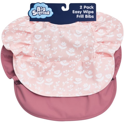 Big Softies Baby Wipe Free Recycled Frill Bibs 2 Pack - Rose - Size Onesize