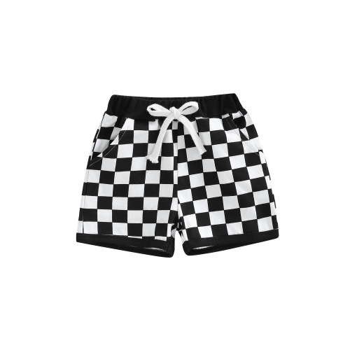 JYYYBF Baby Boys Shorts with Checkerboard Print, Elastic Waist Drawstring Casual Pocket Decoration Clothing