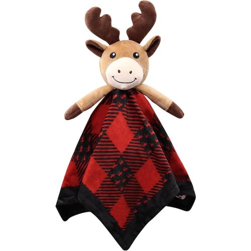 Moose Baby Lovey Security Blanket Unisex Baby Snuggly Buffalo Plaid Animal Face Soft Bedding Sleeping Plush Kids Newborn Nursery Baby Shower Blanket Lumberjack Gift Ideas
