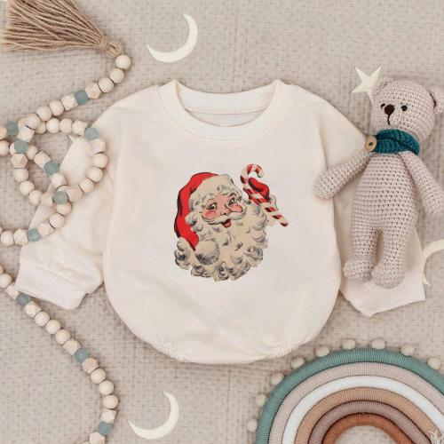 Vintage Santa Romper Sweatshirt, Newborn Outfit, Cute Christmas Baby Shirt, Holiday Infant Clothes, Winter Baby Gift, Retro Christmas Romper